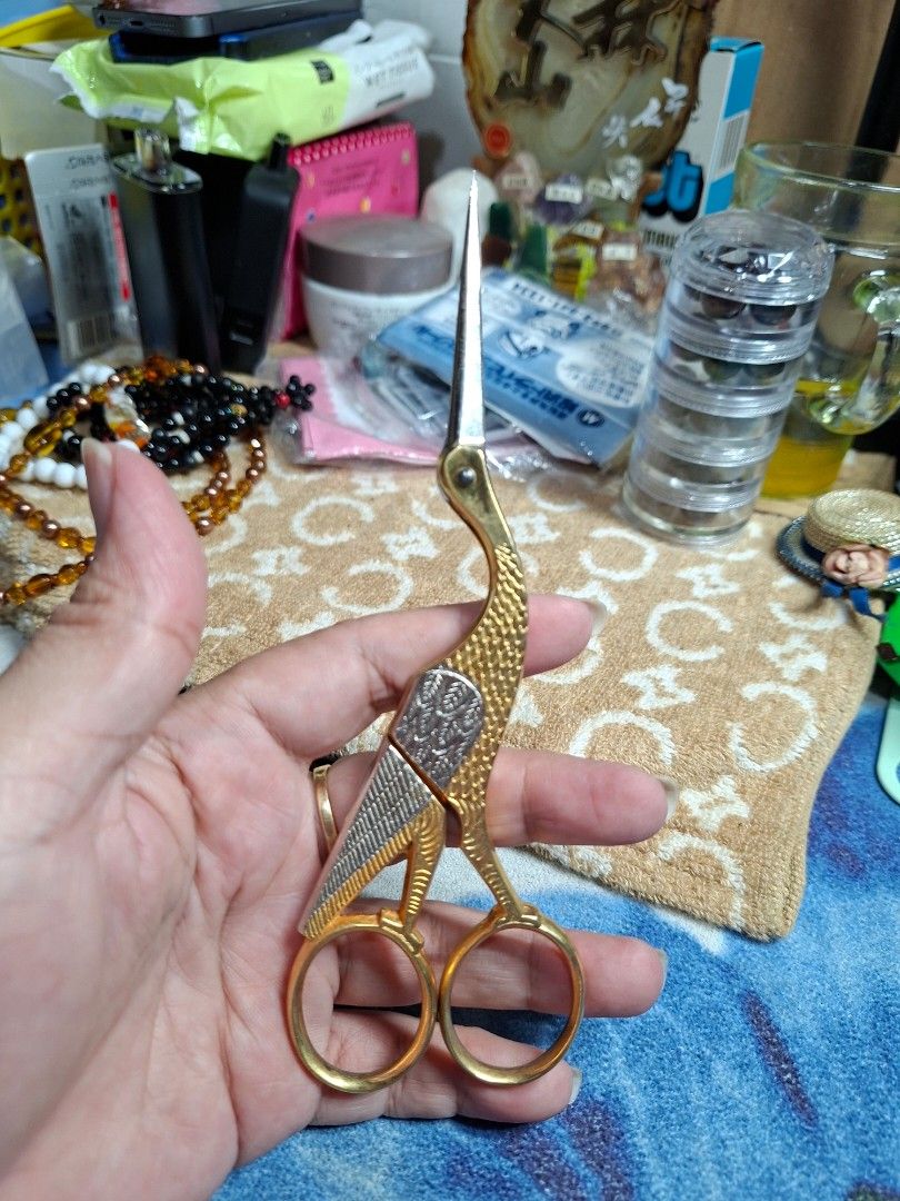 Wasa Solingen Germany Stork Embroidery Scissors (Category: Craft Supplies & Tools) located in Lucena. Submitted by dai_suki (Listing ID 1468198422, Image 2). Description: - Authentic Wasa Solingen Germany stork embroidery scissors - Stunning gold and silver tone finish with intricate scale and textured wing details - Sharp fine tip for precision crafting, sewing, and thread trimming - Rare collector's piece featuring the original maker stamp on t