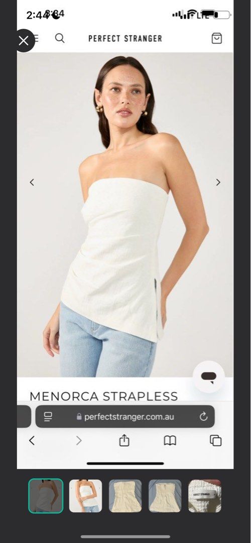 White Tube Top (Category: Sleeveless) located in Manila. Submitted by shecuratedit (Listing ID 1468115197, Image 1). Description: - Brand: Perfect Stranger (Menorca Strapless model) - Size: AU/UK 6 (US 2) - Color: White - Details: Smocked back panel, side zip closure, structured fit - Condition: Worn once, fresh and clean - Styling: Versatile; easy to dress up with jeans or a skirt.