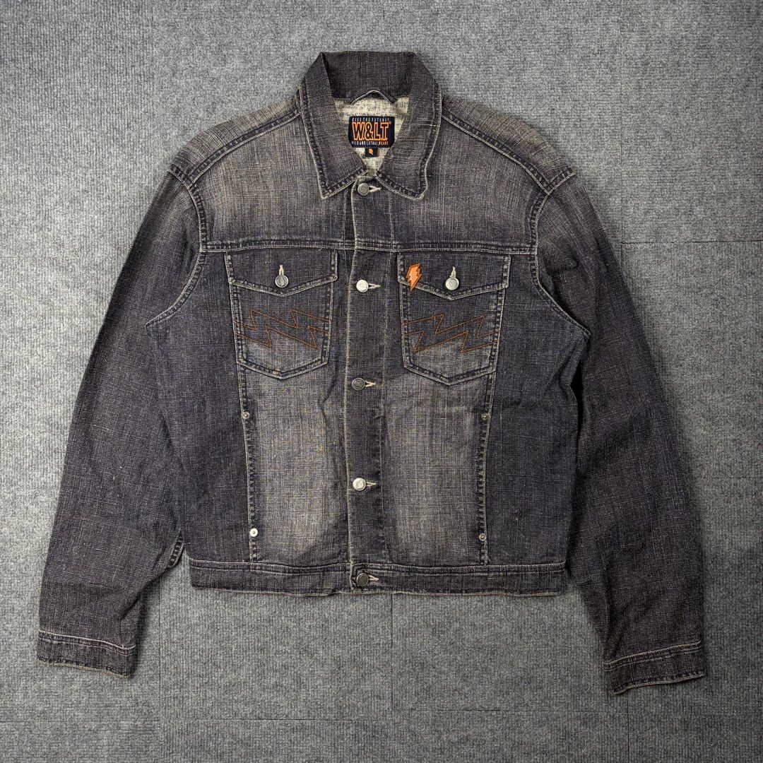 W.&.LT 90s Gray Washed Denim Jacket (Category: Luxury Apparel) located in Manila. Submitted by yourtherapist_ (Listing ID 1468247836, Image 1). Description: W.&.LT 90s Gray Washed Denim Jacket Size: M Condition: Very Good Flaw: Sign of usage Material: 100% Linen Measurements Width: 23 Length: 25 Shoulder: 20 Sleeve: 26 Hem: 19 12,000.