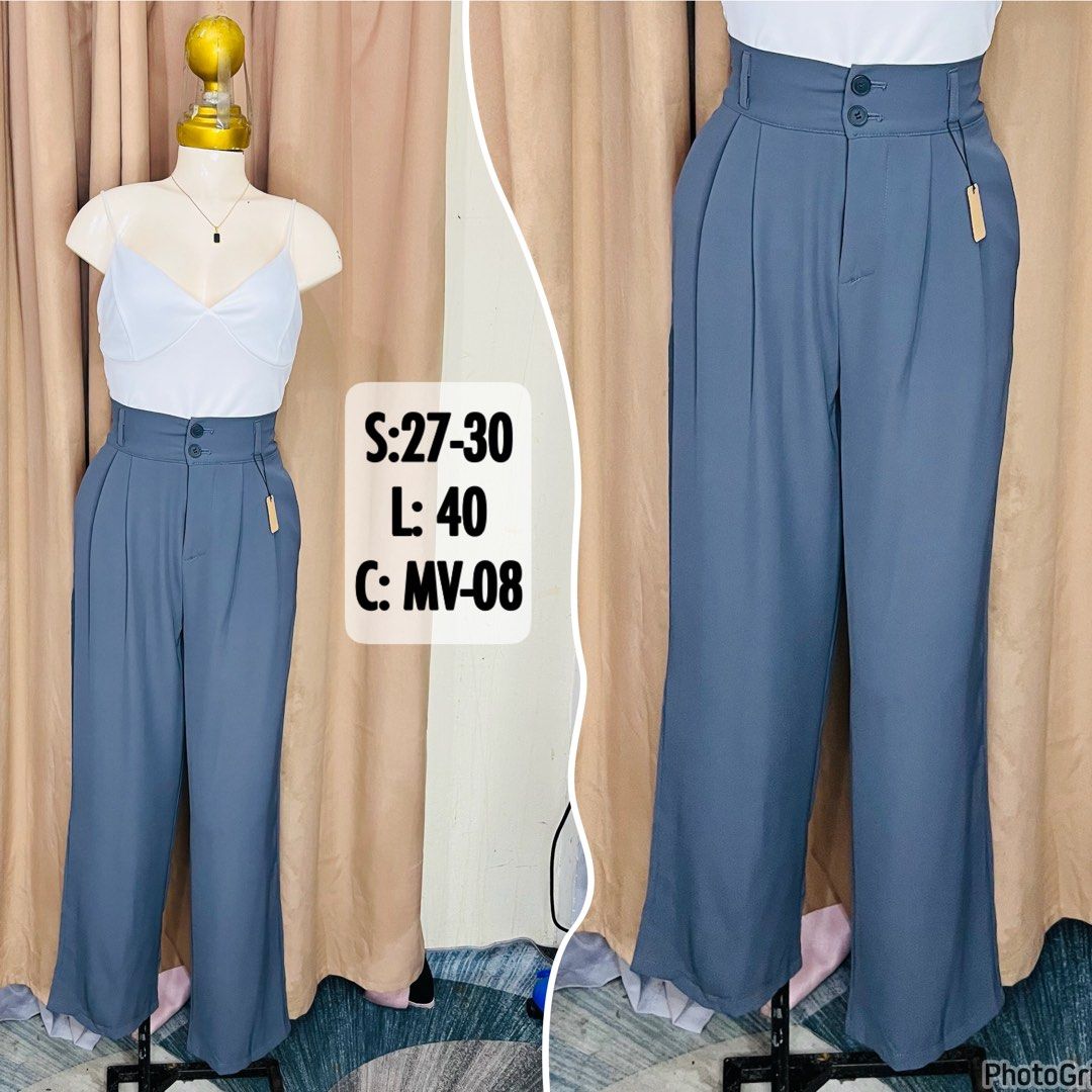 Women’s Trousers- Gray (Category: Jeans) located in Manila. Submitted by bengirlclothing (Listing ID 1468141872, Image 1). Description: - SIZE: 27-30 inches -LENGTH: 40 inches -Color: Grey - Style: High waist, wide leg, straight cut - Closure: Double button - Details: Pleated front, brand new with tags still attached - Fit: Long length, super versatile for daily outfits.