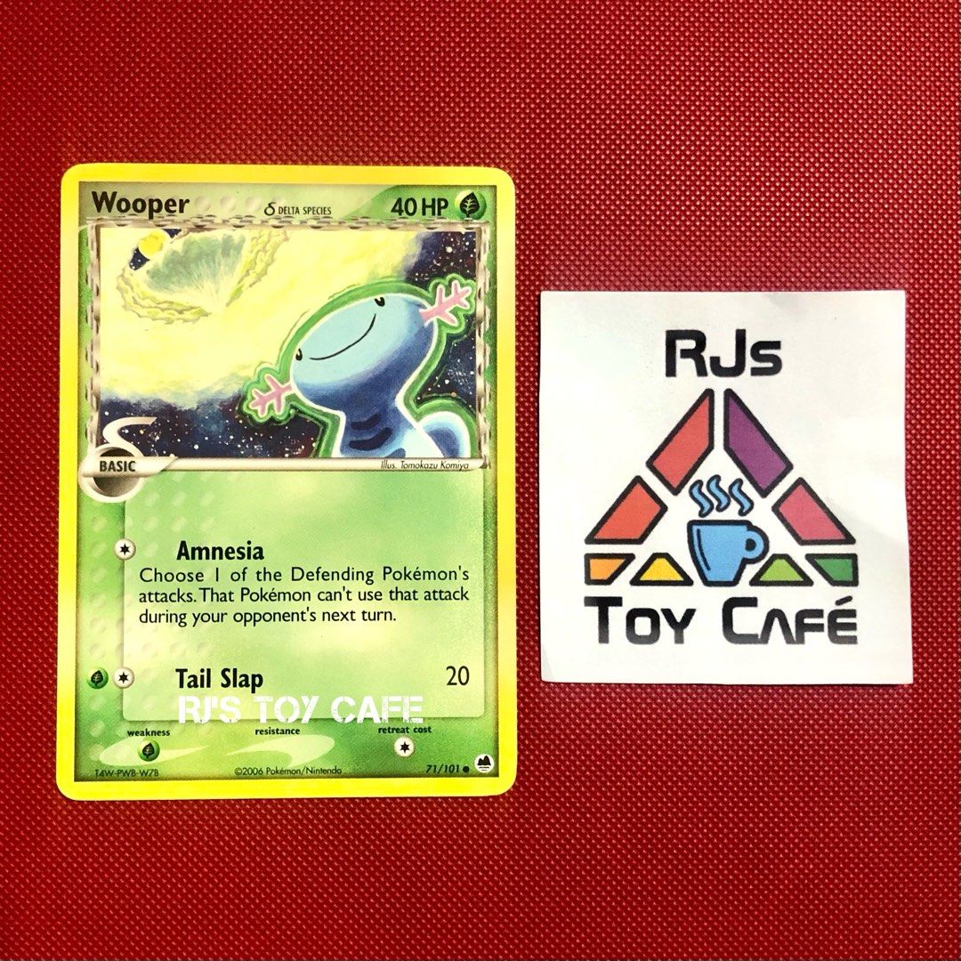 Wooper Common (Category: Raw Singles) located in Manila. Submitted by blessedsavedloved (Listing ID 1468111510, Image 1). Description: Pokemon EX Dragon Frontiers Wooper Delta Species 71/101 - Classic Pokémon TCG card from the EX Dragon Frontiers set - released on November 8, 2006 - Illustrator: Tomokazu Komiya - Comes with sleeve and top-loader - Please refer to photos Payment: BDO, BPI, GCash Delivery c/o Buyer: Lalamove, Grab, LBC .