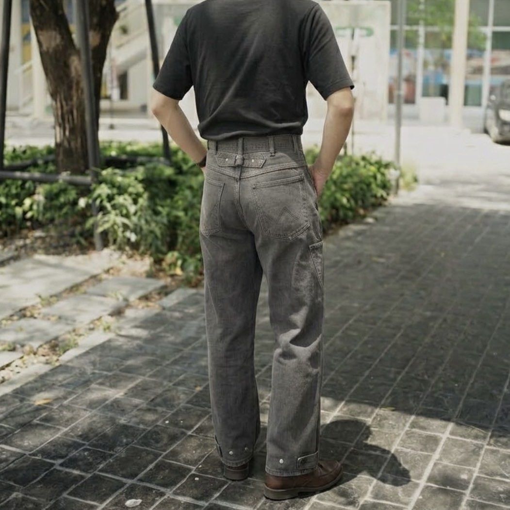 Wrangler x NIKO AND. Buckle Back Engineered Work Pants (Category: Jeans) located in Puerto Princesa. Submitted by terdsthrift (Listing ID 1468257443, Image 2). Description: Wrangler x NIKO AND. Buckle Back Engineered Work Pants Waist: 28 Length: 38 Thigh: 11.5 Hem: 7 In Excellent Condition / No Good Color Rate: 9/10 - Authentic vintage Wrangler jeans in washed grey denim - Classic workwear design featuring a utility tool pocket on the right leg -