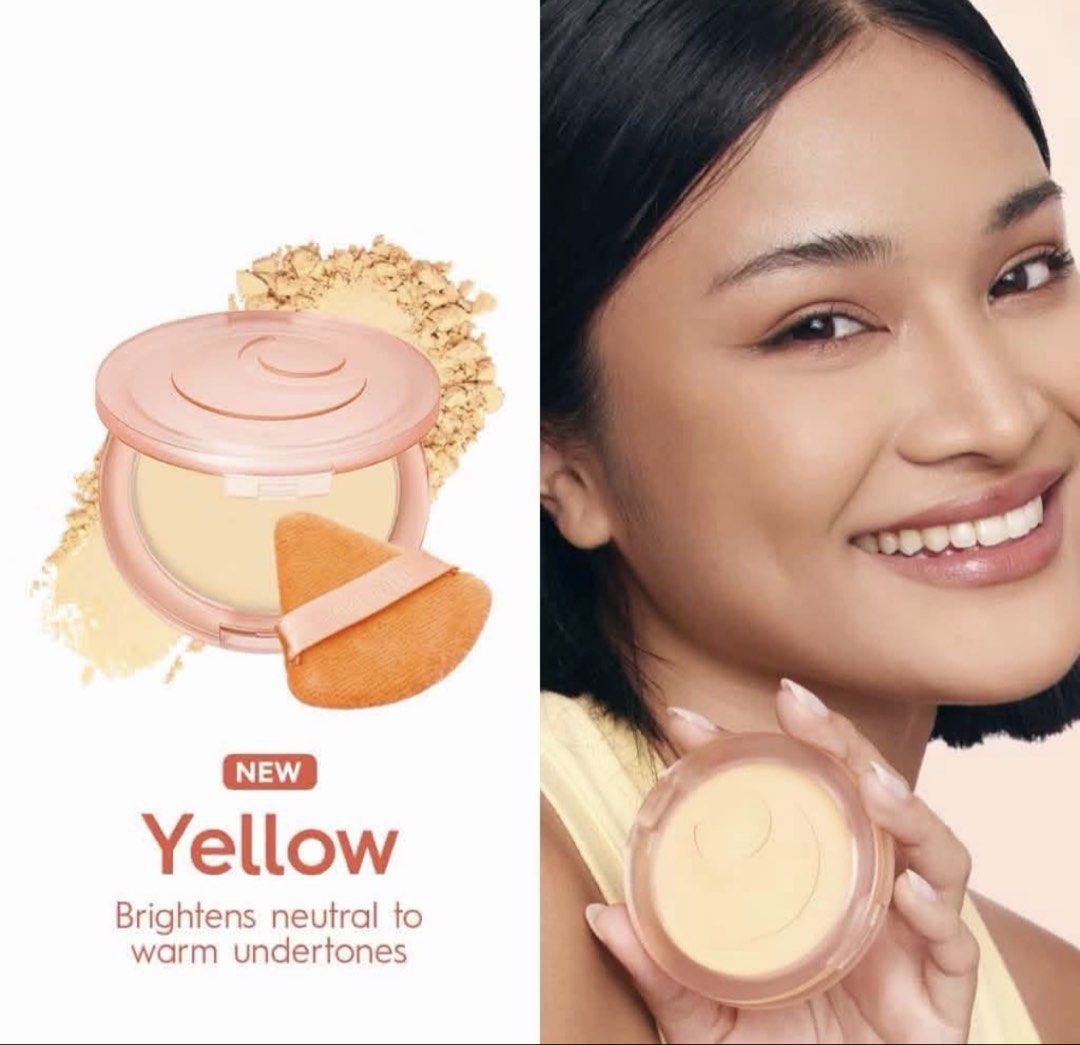 Yellow Brightening Face Powder Compact (Category: Makeup) located in Manila. Submitted by silentstone_fc1237 (Listing ID 1468211644, Image 1). Description: - Item: Brand new yellow setting powder compact (Latest collection) - Finish: Super smooth texture for setting makeup and daily touch-ups - Shade Benefit: Brightens neutral to warm undertones - Packaging: Round pinkish-peach case with a matching triangular puff - Condition: 100% brand new and 