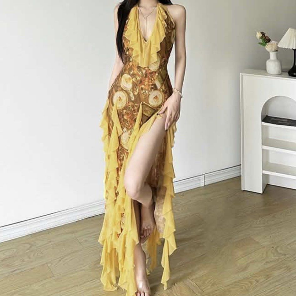 Yellow Halter Ruffle Maxi Dress (Category: Dresses) located in Tuguegarao City. Submitted by nyrn.in.her.prime (Listing ID 1468221561, Image 1). Description: -Used once for photoshoot -No damage.