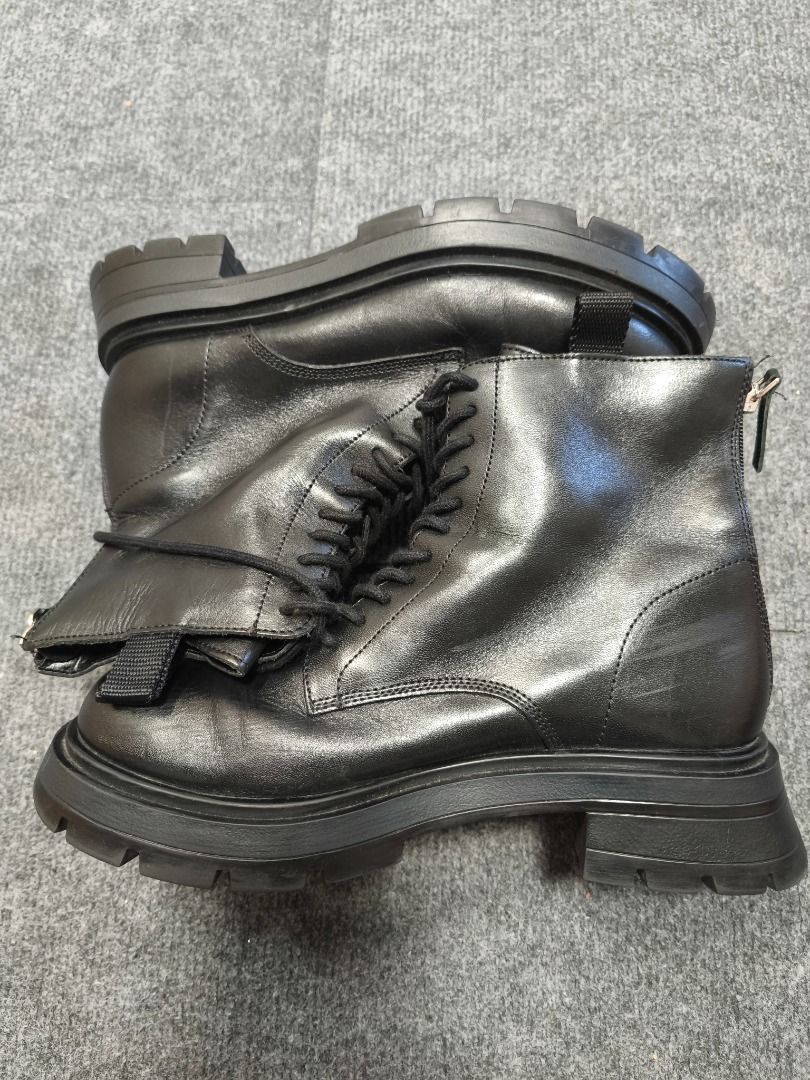 Zara Black Lace-Up Chunky Platform Boots Size 38 (Category: Boots) located in Caloocan City. Submitted by sellinthrift (Listing ID 1468090049, Image 2). Description: PRE-LOVED / DECLUTTERING SALE 🏷️ Zara leather boots for women Quick Details: • Size: 38 womens • Condition: 8/10 • Inclusions: shoes only, will include shoe bag • Issue/Notes: Pre-loved, clean soles, no heel drags, used twice only Price: ₱795 (Slightly negotiable for quick pickup) M