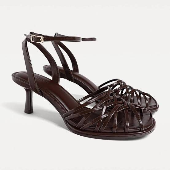 Zara Brown Cage Strappy Sandals heels (Category: Flats & Sandals) located in Taguig. Submitted by madeasoncloset (Listing ID 1468216292, Image 3). Description: Super cute and flattering! Nakaka-slim tingnan ang paa. ✨ • Bought for ₱2,595 • Super brand-new pa! • 2-inch heels — perfect for those who prefer low, comfy heels • Size 37 • Best fit for Size 36 if broad ang paa, like mine • Super nice condition! Worn indoors only at a relative’s debut • 