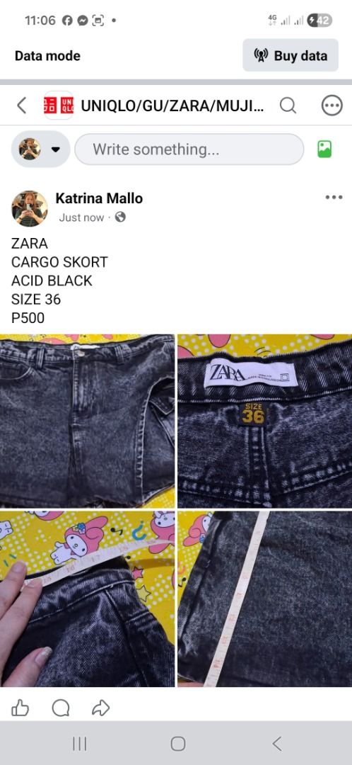 ZARA Cargo Skort Acid Black Size 36 (Category: Skirts) located in Manila. Submitted by katkween23 (Listing ID 1468078376, Image 1). Description: - Brand: ZARA - Style: Cargo denim skort - Color/Wash: Acid black wash - Size: 36 (label inside) - Features: Trendy utility pockets on the side.