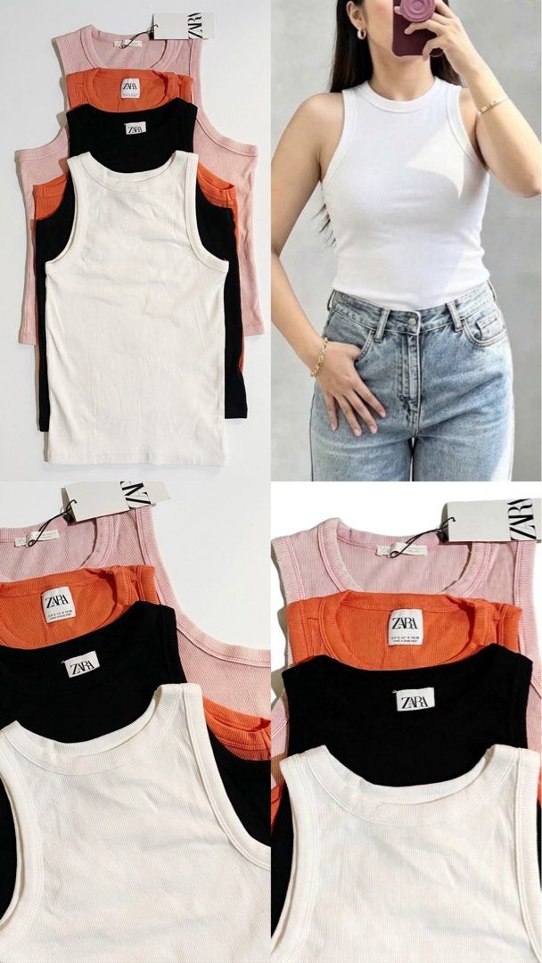 Zara Ribbed Tank Top Various Colors (Category: Sleeveless) located in Las Pinas. Submitted by dreas.thrift (Listing ID 1468201648, Image 1). Description: available size and color: — White (small) (medium) — Orange (medium) — Pink (xl).