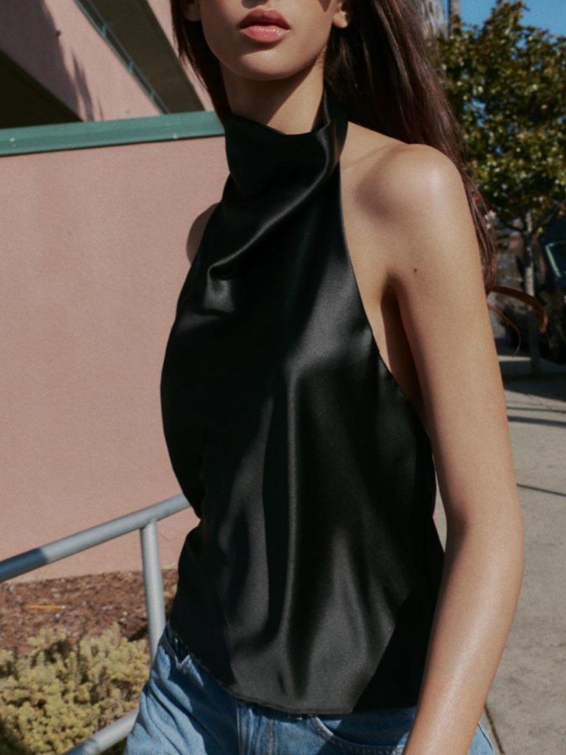 Zara Satin Silk Black Cowl Neck Top (Category: Sleeveless) located in Bocaue. Submitted by vanessaolmedo (Listing ID 1468077929, Image 2). Description: Brand new with tag S and M size available .