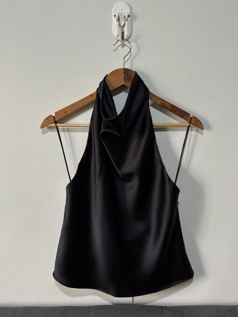 Zara Satin Silk Black Cowl Neck Top (Category: Sleeveless) located in Bocaue. Submitted by vanessaolmedo (Listing ID 1468077929, Image 3). Description: Brand new with tag S and M size available .