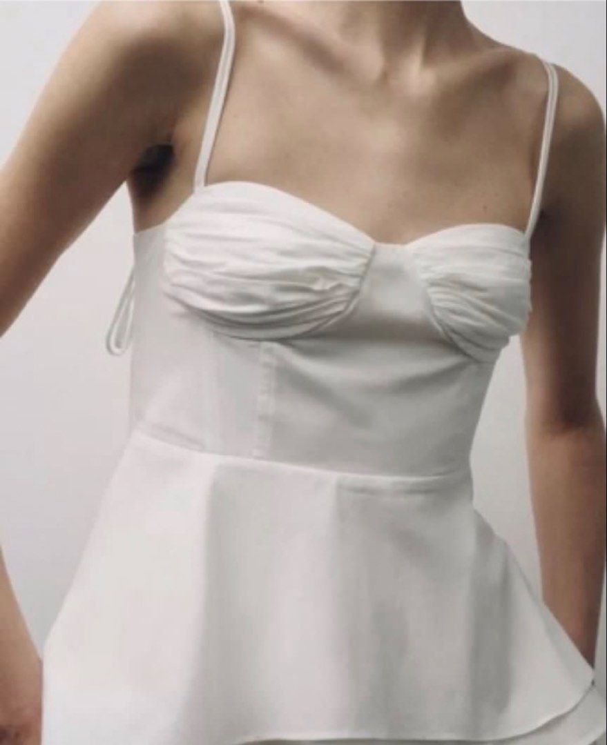 Zara White Cotton Peplum Top (Category: Others Tops) located in Bulacan. Submitted by sum1scloset (Listing ID 1468208020, Image 3). Description: SERIOUS BUSINESS ONLY, PLEASE. THOSE WHO WILL WASTE MY TIME WILL BE BLOCKED. closet clean-up to create space for a more sustainable lifestyle 💟 • most pieces are in xxs–xs, with only a few in s • all items are well taken care of and properly stored — i treat my clothes like babies 🤭 • actual photos are