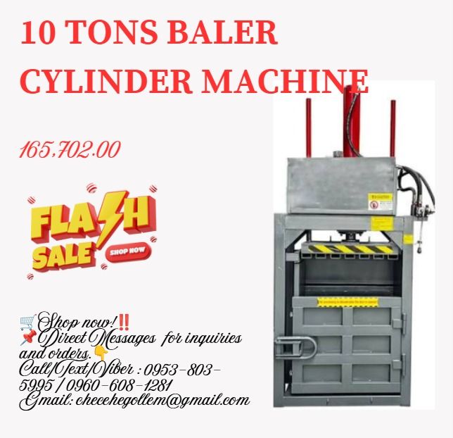 10 tons baler cylinder machine (Category: Everything Else Others) located in Caloocan City. Submitted by goldenriver-a9d0 (Listing ID 1468360747, Image 1). Description: ★ELECTRIC MACHINE: 7.5kw ★OIL CYLINDER: 115 ★OIL PUMP: 325 ★OVERALL DIMENSION: 1450*650*2650 ★PACKING SIZE: 800*400*800 ★10 tons - 142,140 ★PRICE FOR 220V SINGLE PHASE- 165,702 .