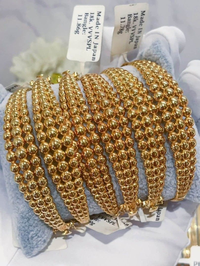 18k Japan gold balls bangle (Category: Bracelets) located in Manila. Submitted by bhelgoldseller2ndaccount (Listing ID 1468306360, Image 3). Description: New!!✨New!!✨New!! Authentic 18k Japan Golds 💯pawnable/naisasanla 💯with high appraisal rate 💯good investment 💯Direct supplier price 👉OPEN for resellers 🌺please take time to evaluate their actual sizes and grams 👉Best panggift for all occasions ✅ Sold per grams not per piece Kya lowest pric