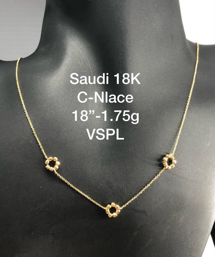 18k Saudi gold center necklaces (Category: Necklaces) located in Manila. Submitted by bhelgoldseller2ndaccount (Listing ID 1468288209, Image 2). Description: New!!✨New!!✨New!! Authentic 18k Saudi Golds 💯pawnable/naisasanla 💯with high appraisal rate 💯good investment 💯Direct supplier price 👉OPEN for resellers 🌺please take time to evaluate their actual sizes and grams 👉Best panggift for all occasions ✅ Sold per grams not per piece Kya lowest 