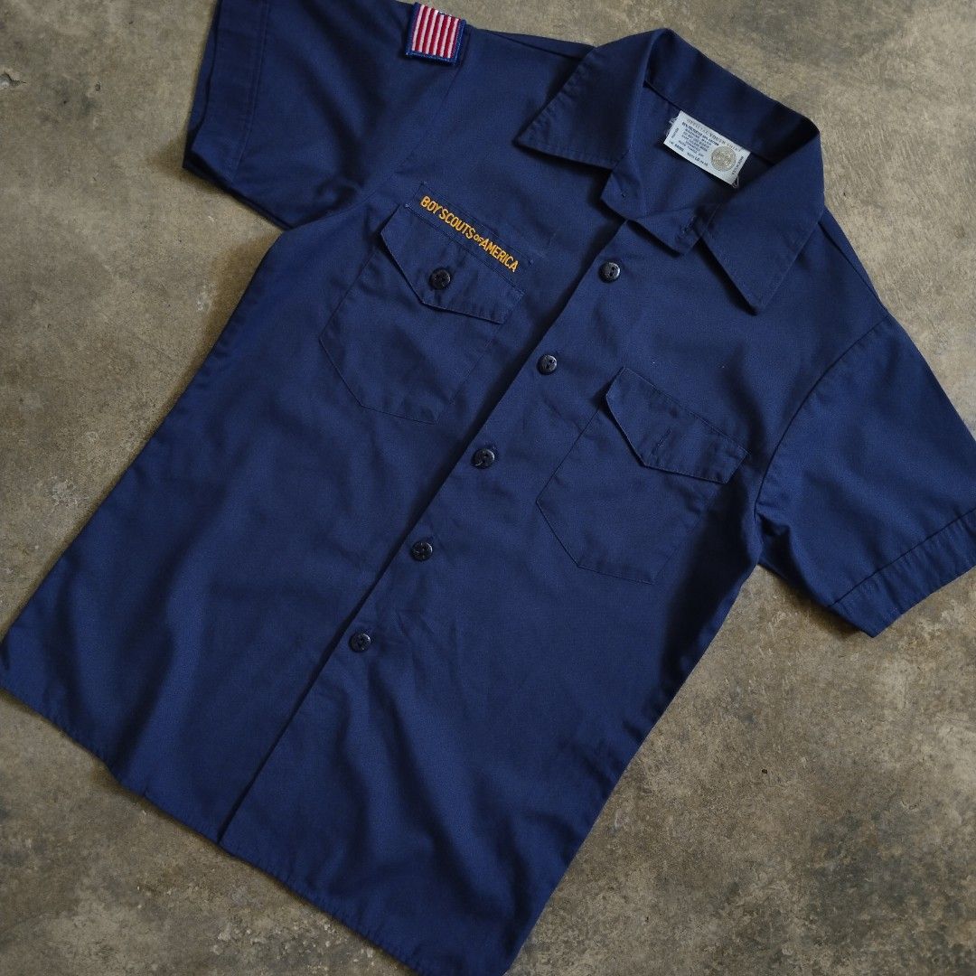 1980s BSA Blue Utility Shirt (Category: Formal Shirts) located in Bulacan. Submitted by hustleoverluckphv2 (Listing ID 1468342369, Image 2). Description: 1980s BSA Blue Utility Shirt Large youth on tag Measurements Width - 19" Length - 27" Php 490.