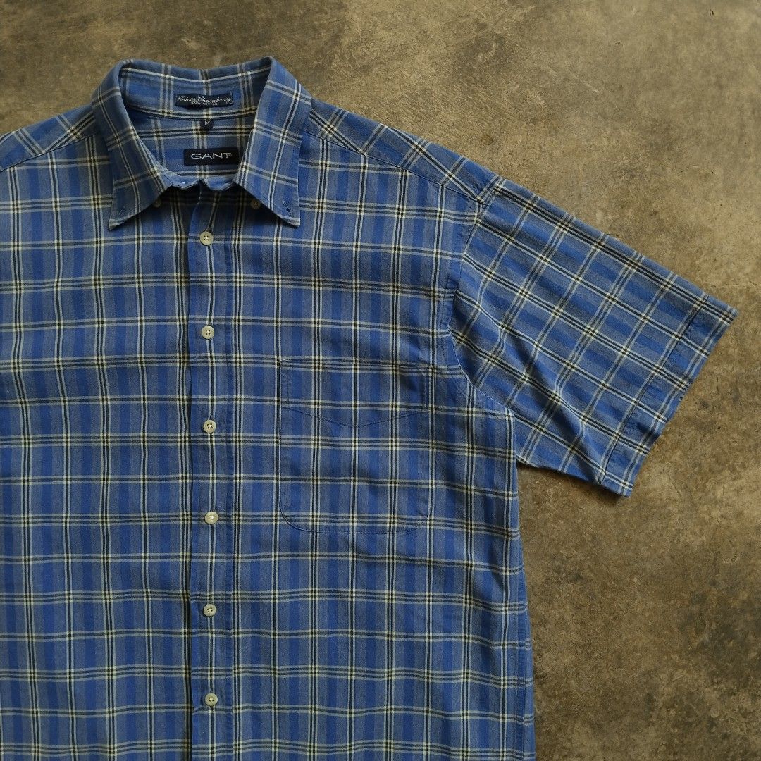 1990s Gant Blue Checkered Chambray Button-down Shirt (Category: Formal Shirts) located in Bulacan. Submitted by hustleoverluckphv2 (Listing ID 1468341852, Image 3). Description: 1990s Gant Blue Checkered Chambray Button-down Shirt XL on tag Measurements Width - 23" Length - 32" Php 490.