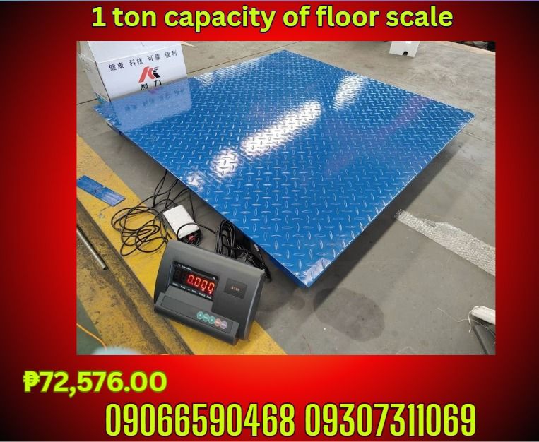 1ton Capacity of Floor Scale Machine (Category: Looking For) located in Cebu City. Submitted by ultimateni42771 (Listing ID 1468298044, Image 1). Description: 1-ton capacity floor scale. Php72,576.00 Technical Specifications • Dimensions: 4ft × 4ft (1.2m × 1.2m) • Maximum Capacity: 1 ton • Division (Readability): 0.5 kg • Platform Thickness: 4 mm • Material: Painted carbon steel • Structural Design: U-type beam, welded with a special clamping app