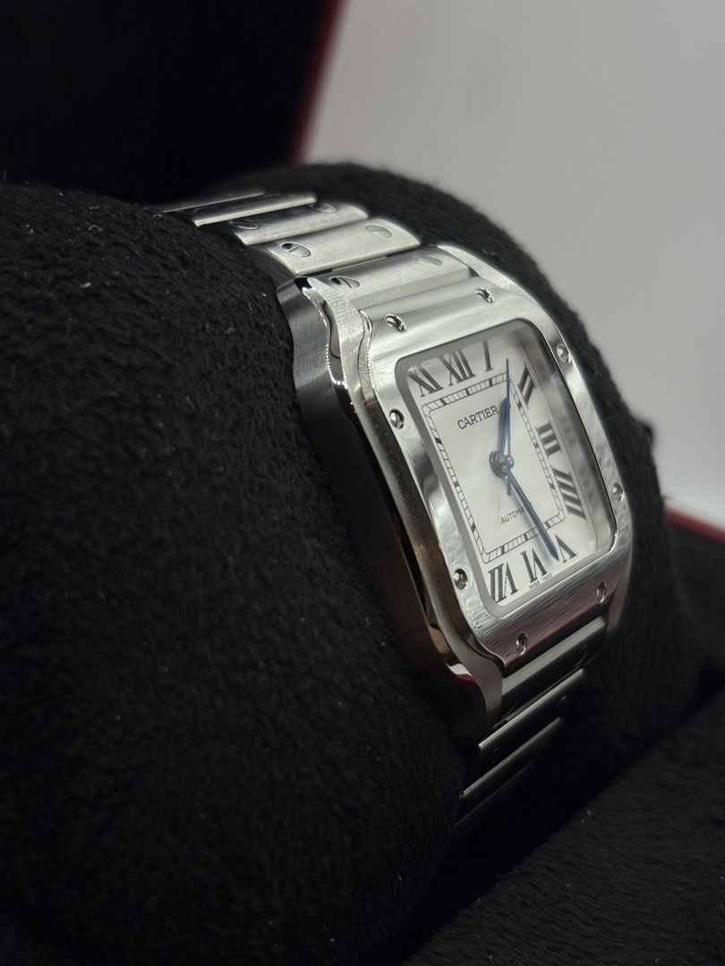 2025 Cartier Santos Medium WSSA0029 (Category: Luxury Watches) located in Pasig City. Submitted by nickyestrada (Listing ID 1468314359, Image 2). Description: Cartier Santos Medium White roman dial 35mm x 41mm Stainless steel WSSA0029 2025 year model 10/10 Complete set Open for authentication 395k.