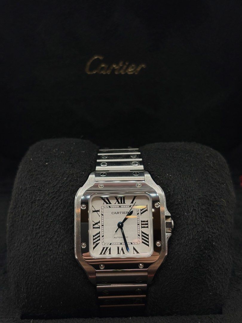 2025 Cartier Santos Medium WSSA0029 (Category: Luxury Watches) located in Pasig City. Submitted by nickyestrada (Listing ID 1468314359, Image 1). Description: Cartier Santos Medium White roman dial 35mm x 41mm Stainless steel WSSA0029 2025 year model 10/10 Complete set Open for authentication 395k.