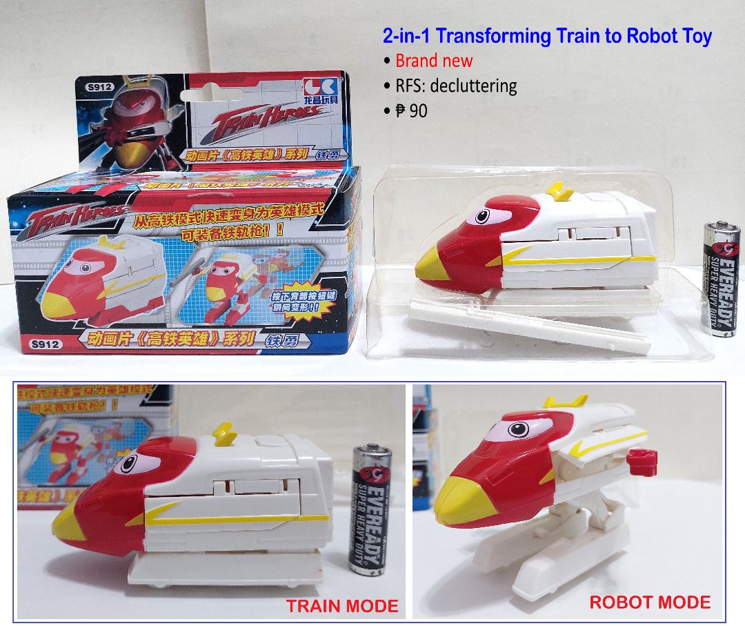 2-in-1 Transforming Train to Robot Toy (Category: Kids Toys) located in San Juan City. Submitted by linlgoldfish (Listing ID 1468483204, Image 1). Description: 2-in-1 Transforming Train to Robot Toy • Brand new • RFS: decluttering .