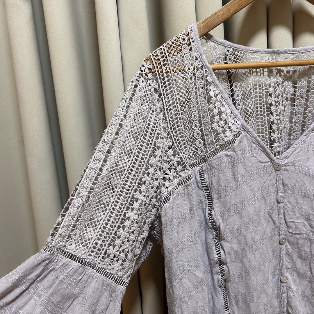2XL Lilac Crochet Lace Top (Category: Blouses) located in Rizal. Submitted by from99abovecloset (Listing ID 1468404351, Image 2). Description: CODE:051 Size: 2XL Armhole (laid flat):12” Bust (around): 54” Length (laid flat): 28” Cotton rayon | loose | like new.