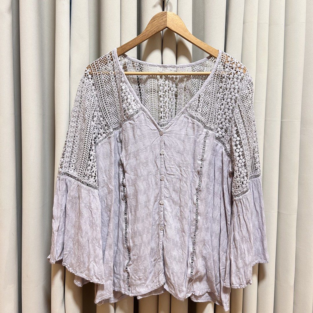2XL Lilac Crochet Lace Top (Category: Blouses) located in Rizal. Submitted by from99abovecloset (Listing ID 1468404351, Image 1). Description: CODE:051 Size: 2XL Armhole (laid flat):12” Bust (around): 54” Length (laid flat): 28” Cotton rayon | loose | like new.