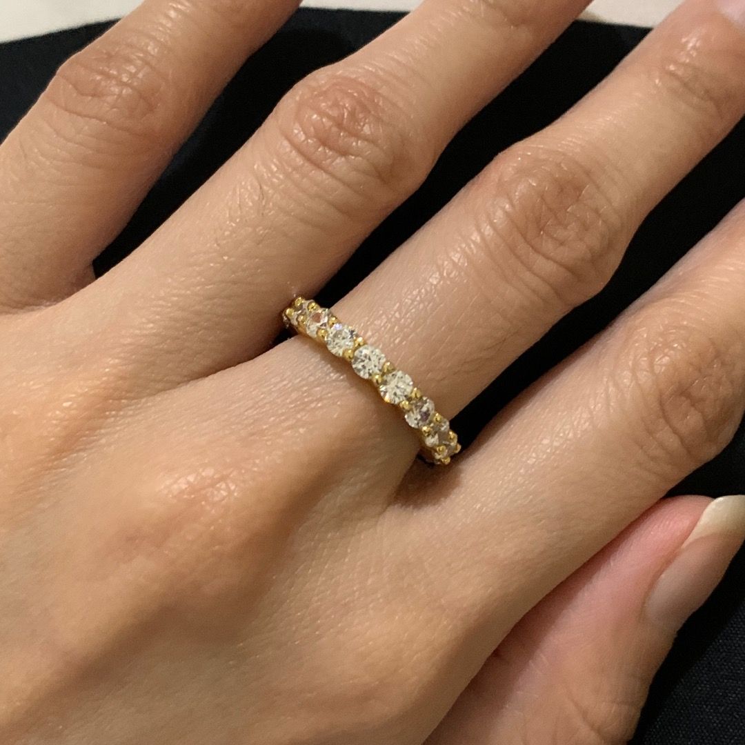 8A Grade CZ Gold-Plated S925 Full Eternity Ring (Category: Rings) located in Quezon City. Submitted by itscxyy (Listing ID 1466758329, Image 3). Description: - Material: Gold-plated with S925 stamp on inner band - Size 5 - Design: Classic full eternity band with 8A grade cubic zirconia stones - Versatility: Great for daily wear or stacking with other rings.