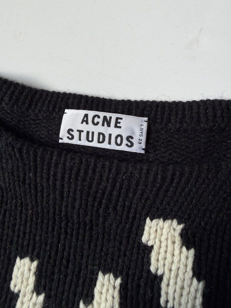 Acne Studio “Evil is Life” Knitt Sweater (Category: Coats, Jackets and Outerwear) located in Baguio. Submitted by archival.store (Listing ID 1468408739, Image 3). Description: Size tagged: Issue:none Width: 18.5 Length:22 Shoulder:17 Sleeve:23.5.