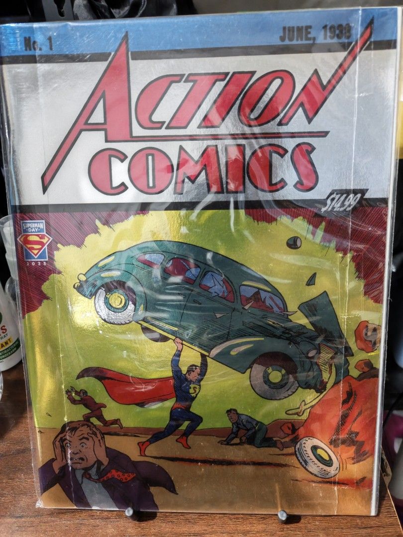 Action Comics #1 (Category: Comics & Manga) located in Antipolo. Submitted by makasalanan (Listing ID 1468326137, Image 2). Description: - Sold as set - Good for display - Action comics #1 (Facsimile Foil Variant) oversized comic - Hot wheel pop culture included - Near mint / Mint Condition.
