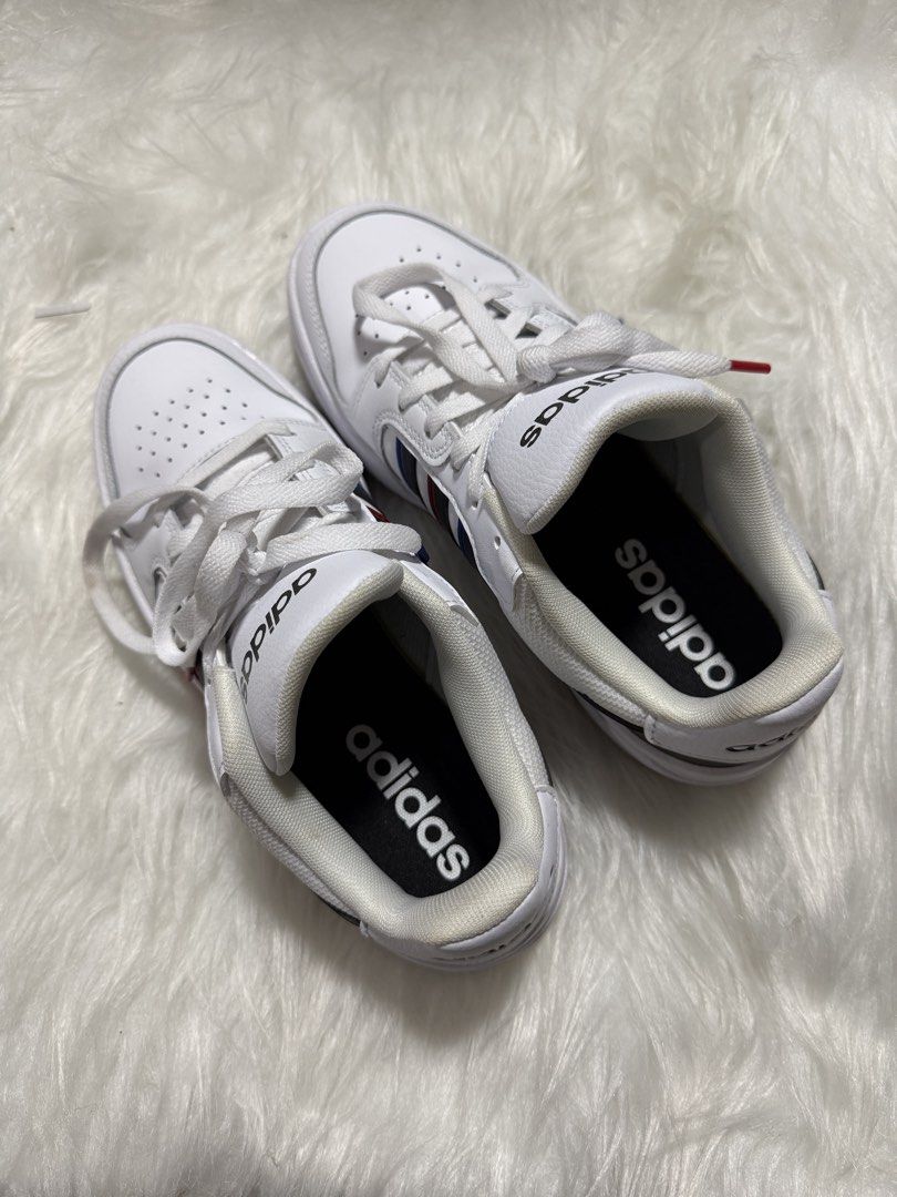 Adidas Entrap (Category: Sneakers) located in Las Pinas. Submitted by juls_mp (Listing ID 1468378731, Image 1). Description: - Brand: adidas - Color: White with black branding - Size: US 6.5 / UK 6 / FR 39 1/3 / JP 245 - Design: Classic lace-up with cushioned ankle collar - Insoles: Black with bold white adidas logo - Condition: Clean uppers and outsoles, minor scratch in outsoles.