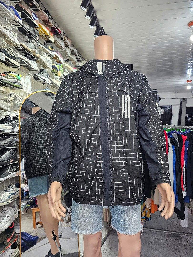 Adidas W.N.D. Windproof Hooded Jacket (Category: Coats, Jackets and Outerwear) located in Baguio. Submitted by kayeonlineshop (Listing ID 1468299971, Image 1). Description: -Adidas W.N.D. Windproof Hooded Jacket (often produced in a black-and-white grid pattern) -measurements included in the photos.