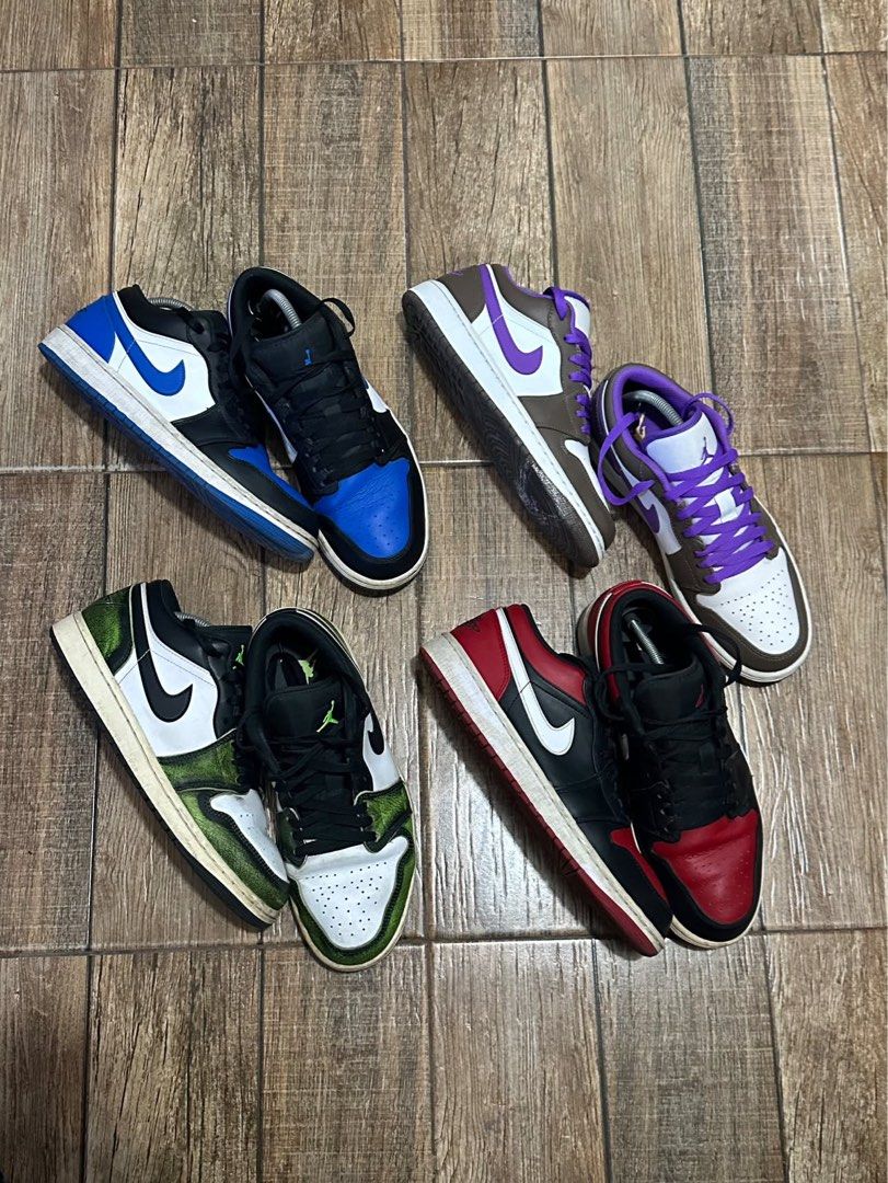Air Jordan 1 Low (Category: Sneakers) located in Tanauan. Submitted by ctrlthrift_ (Listing ID 1468324701, Image 2). Description: Forsale‼️‼️ MURA NA LANG NOTE: LEGIT ITO AUTHENTIC REASON FOR SELLING: DECLUTTERING Jordan 1’s All size 9.5 except purple mocha size 9 Pede din tingi All good condition All have boxes.