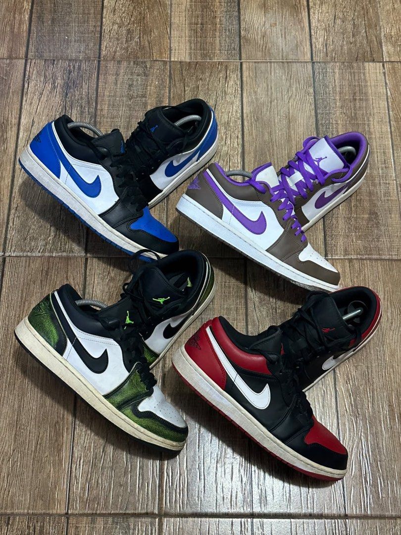 Air Jordan 1 Low (Category: Sneakers) located in Tanauan. Submitted by ctrlthrift_ (Listing ID 1468324701, Image 1). Description: Forsale‼️‼️ MURA NA LANG NOTE: LEGIT ITO AUTHENTIC REASON FOR SELLING: DECLUTTERING Jordan 1’s All size 9.5 except purple mocha size 9 Pede din tingi All good condition All have boxes.