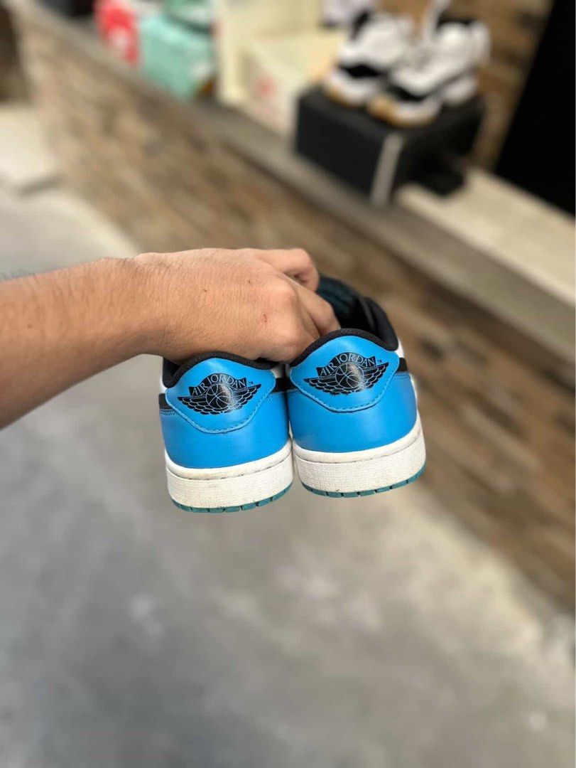 Air Jordan 1 Low OG “Dark Powder Blue” (UNC) (Category: Sneakers) located in Makati City. Submitted by oliverailene (Listing ID 1468459213, Image 2). Description: Air Jordan 1 Low OG “Dark Powder Blue” (UNC) 101% legit! Size 8.5 US Condition: 8.5/10. Clean uppers and great tread life. Note: Had minor sole separation on the sides, which has already been professionally and cleanly reglued. It is completely solid, seamless, and 100% ready to wear. I