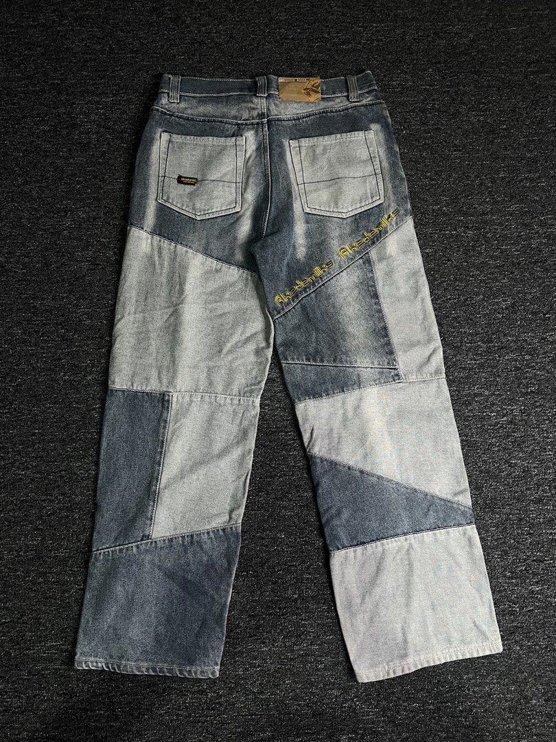 Akademiks Patch Work Pants (Category: Jeans) located in Manila. Submitted by thrifty.4pp4rels (Listing ID 1468431682, Image 1). Description: Shipping fee shouldered by the buyer Issues: None Measurements: W 34 L 41.5 Thigh 12.5 Hem 9.