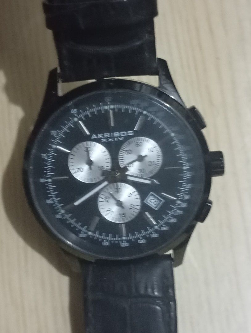 Akribos chronograph (Category: Men's Watches) located in Las Pinas. Submitted by quick_deals_great_finds2 (Listing ID 1468433452, Image 1). Description: Original good working condition Quartz chronograph with battery.