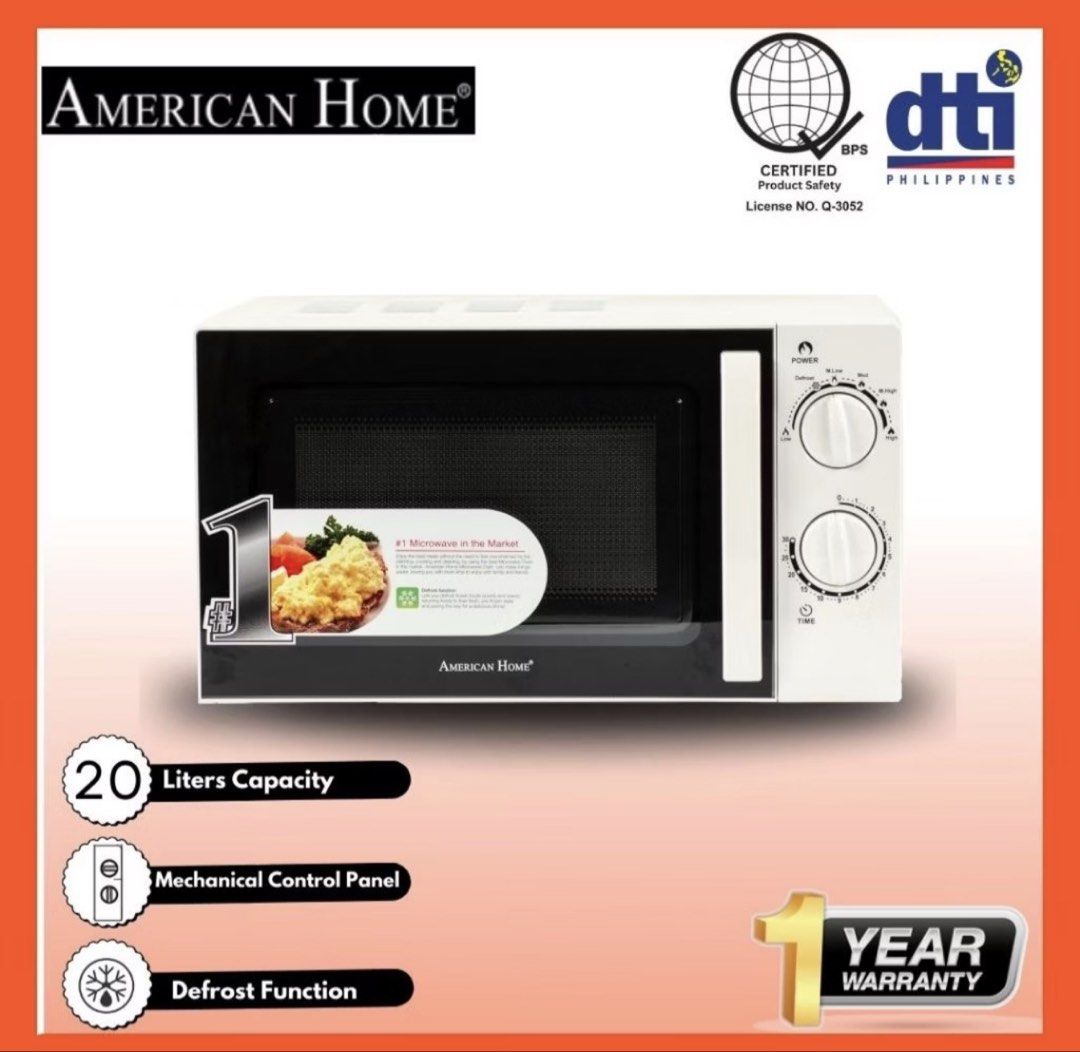 American Home 20L Mechanical Microwave Oven (Category: Ovens & Toasters) located in Quezon City. Submitted by allforgeorgia (Listing ID 1468490905, Image 1). Description: This was bought May 2026 Original price is at 3100 but was able to get it at 2600 Selling for as low as 1800 last price Walang kalawang maingat ako sa mga gamit namin No box Used with care no issues at all We need a smaller one space intended to be place on is too small therefor