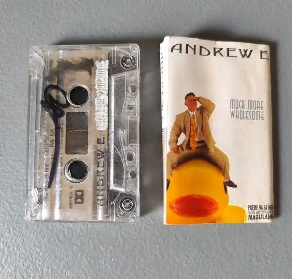 Andrew E Much More Wholesome Cassette Tape (Category: CDs & DVDs) located in Valenzuela. Submitted by xjepsx (Listing ID 1468499817, Image 1). Description: - Artist & Album: Andrew E - Much More Wholesome - Format: Cassette tape with clear plastic case - Inclusions: Original j-card cover art with iconic giant rubber duck design - Era: Classic 90s OPM rap release - Condition: Good vintage condition, perfect for collectors.