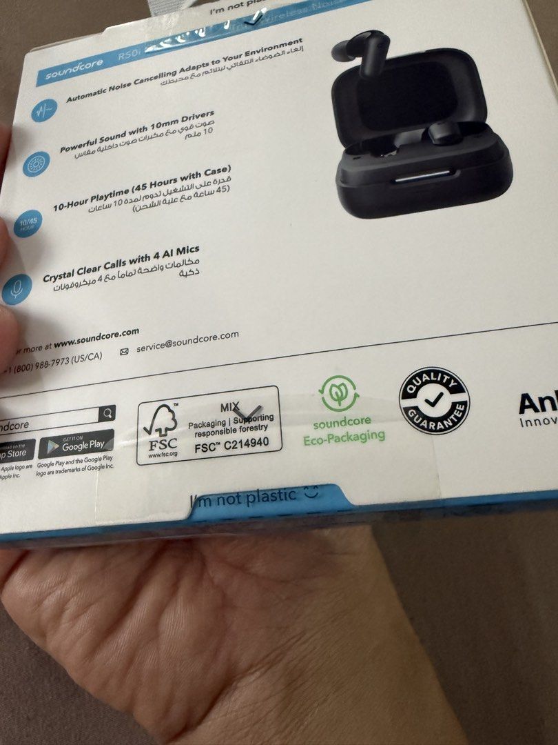 Anker Soundcore R50i NC True Wireless Earbuds (Category: Earphones) located in Manila. Submitted by pappypao (Listing ID 1468306237, Image 2). Description: - Brand new & sealed in original box - Adaptive Noise Cancelling (ANC) - 10mm drivers for punchy sound - Up to 45 hours total battery life with charging case - Charging case doubles as a handy phone stand - 4 AI-powered mics for crystal clear calls.
