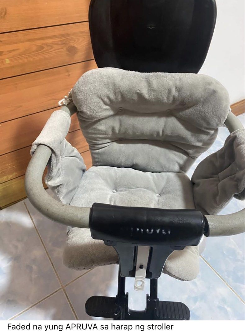 Apruva Foldable Stroller with Cushion (Category: Strollers) located in San Pedro. Submitted by chinitagrace21 (Listing ID 1468293870, Image 2). Description: - Brand: Apruva Foldable Stroller - Condition: Good working condition, bought almost 4k at the mall - Features: Compact, travel-friendly, sturdy build, and smooth glide wheels - Freebie: Includes a free grey cushion worth 400+ pesos - Flaws: Chipped rubber on the handlebar due to storage (can