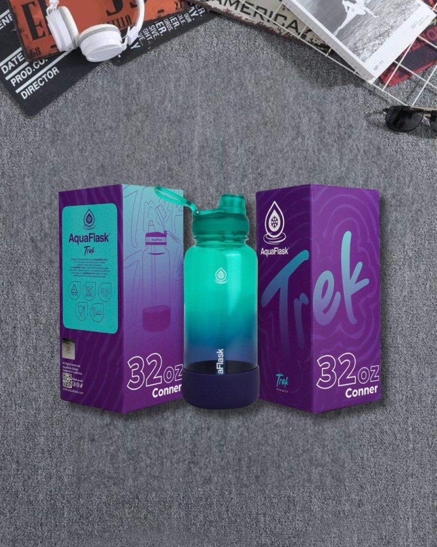 AquaFlask Trek 40oz Conner (Category: Water Bottles & Tumblers) located in Tagaytay City. Submitted by yeti_it (Listing ID 1468454231, Image 1). Description: - Item: AquaFlask Trek 32oz - Colorway: Conner (Gradient Green and Blue) - Inclusions: Dark purple protective silicone boot and matching cap - Condition: Brand new, never opened, in original box - Features: Keeps drinks cold for hours, perfect for workouts, school, or daily hydration.