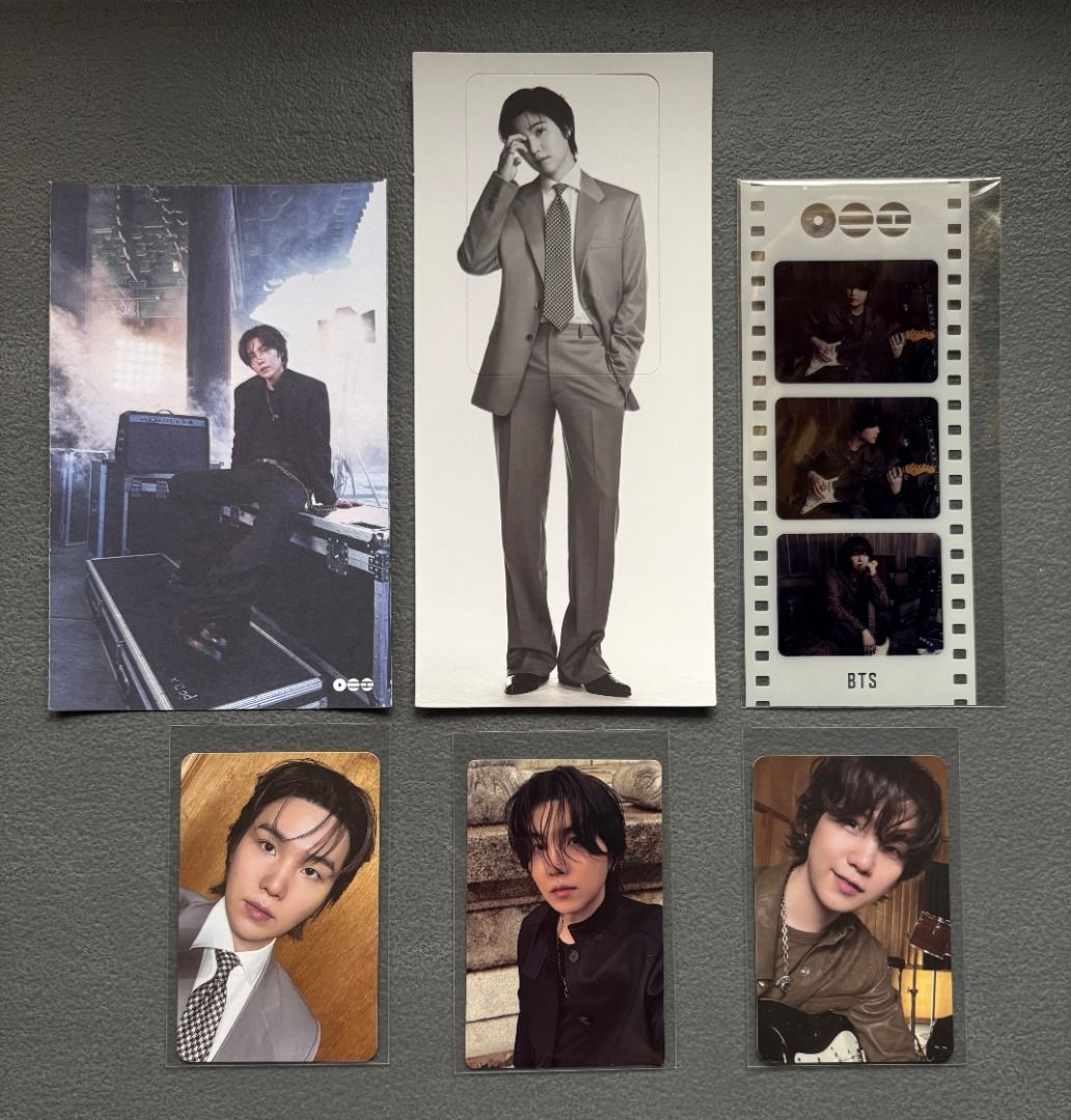 BTS Arirang Album Inclusions Set Version 1 Yoongi (Category: K-Wave Merchandise) located in Baguio. Submitted by shine.dream.smile (Listing ID 1468341124, Image 1). Description: Condition - Opened possibly used - Damages/imperfections: None to the naked eye Details - Inclusions: Living Legend archive tag and photocard, Rooted in Korea photocard, Rooted in Music film photo and photocard, freebies (including postcard in photos) and seller’s packagi