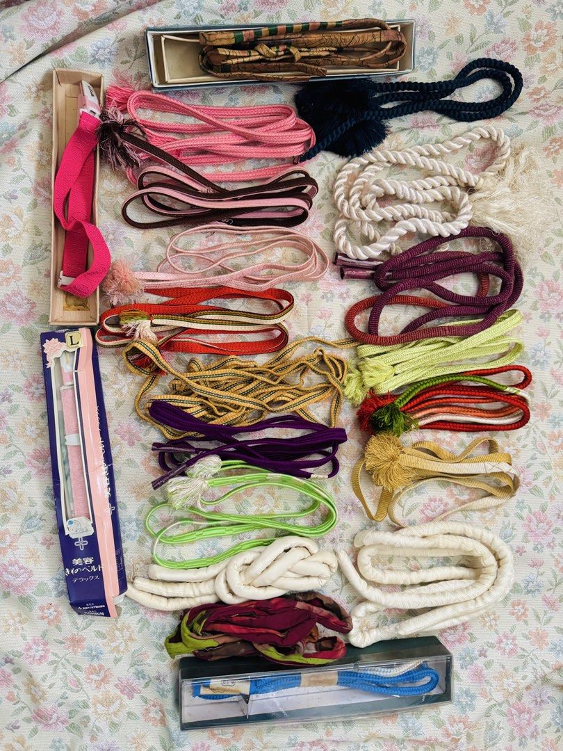 Assorted Kimono Obijime and Obiage Cord (Category: Craft Supplies & Tools) located in Bacolod City. Submitted by jeffreyhue19895 (Listing ID 1468318112, Image 1). Description: ₱199 each cord - Collection of traditional Japanese kimono accessories - Includes obijime, obiage, and kimono belts - Available in versatile colors: pink, white, green, gold, purple, and brown - Selected pieces still in original boxes - Ideal for styling traditional Japanes