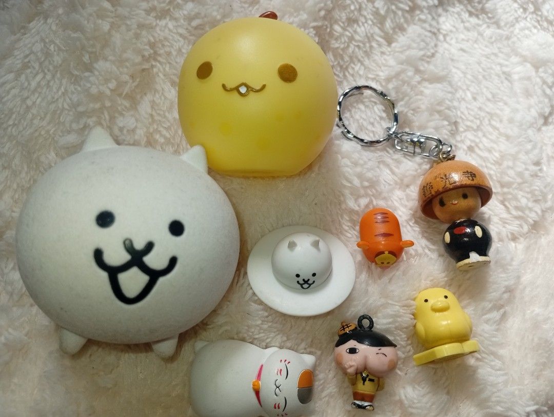 Authentic Assorted Popular Japan figures (Category: Figurines & Statues) located in Tarlac. Submitted by kaizer_rabbit (Listing ID 1468335676, Image 1). Description: Characters 🇯🇵🔥 • Cat UFO Big - 179 • Cat UFO small - 99 • Eiheiji Monk keychain - 99 • Oshiri Tantei/ Butt Detective -149 • Kiiroitori/ Yellow bird - 99 • Nyanko-sensei - 149 (lacking at the back) •Tiger chum chum - 129 •Watermelon game mini - 149 (Take all, Set - discounted ‼️).