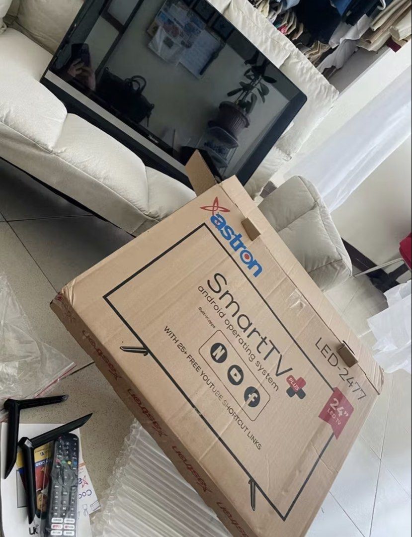 Astron 24 inch LED Smart TV LED-2477 (Category: TV) located in Makati City. Submitted by makatigirlpreloved (Listing ID 1468373711, Image 1). Description: - Bought last april , no issue - hindi masyado nagagamit dahil madaming gadgets 🫣 - Brand/Model: Astron 24-inch LED Smart TV (LED-2477) - Operating System: Android Smart TV with built-in apps - Shortcuts: Quick access to Netflix and YouTube - Inclusions: remote control, and stand legs - Condit