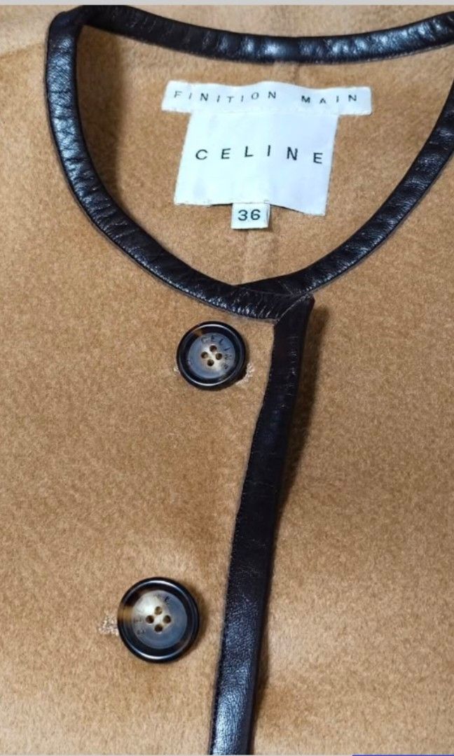 Authentic Celine Camel Hair cashmere Jacket (Category: Luxury Apparel) located in Caloocan City. Submitted by modishthriftstore (Listing ID 1468445318, Image 3). Description: Guaranteed. Authentic XS-S size Leather Trimmings in Excellent /Like New Condition loc: North Caloocan.