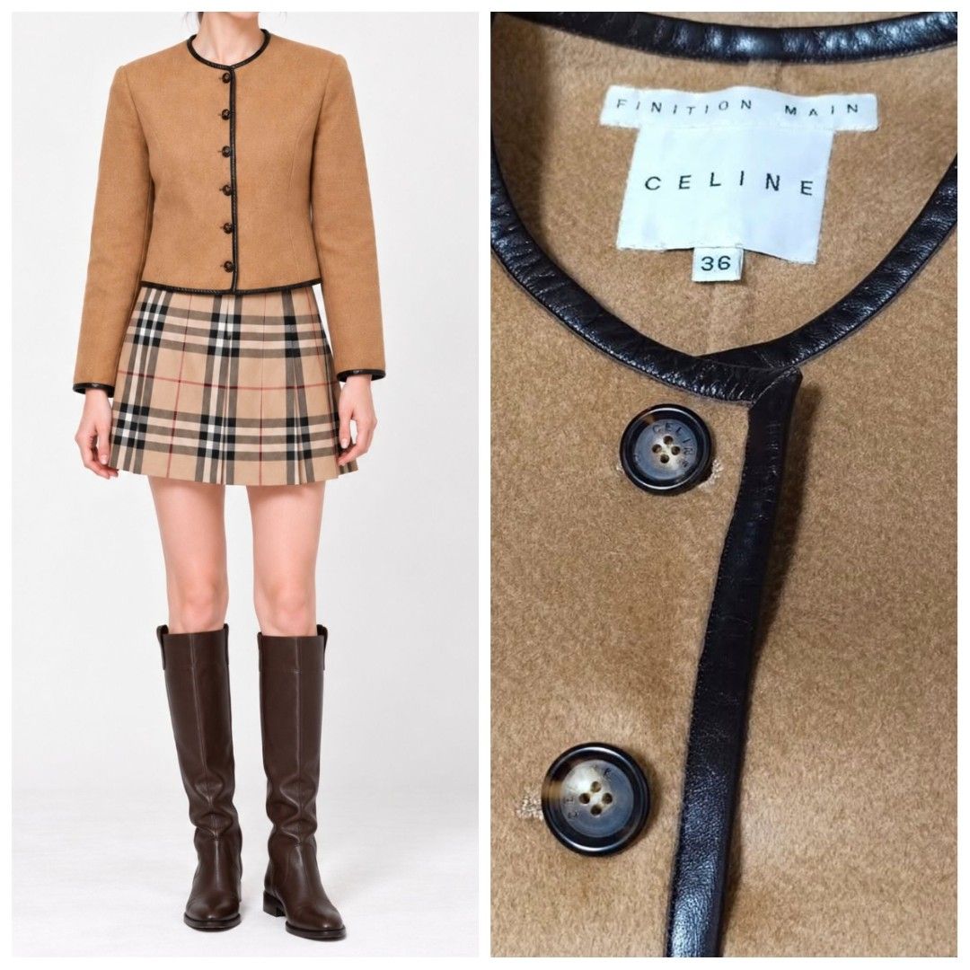 Authentic Celine Camel Hair cashmere Jacket (Category: Luxury Apparel) located in Caloocan City. Submitted by modishthriftstore (Listing ID 1468445318, Image 1). Description: Guaranteed. Authentic XS-S size Leather Trimmings in Excellent /Like New Condition loc: North Caloocan.