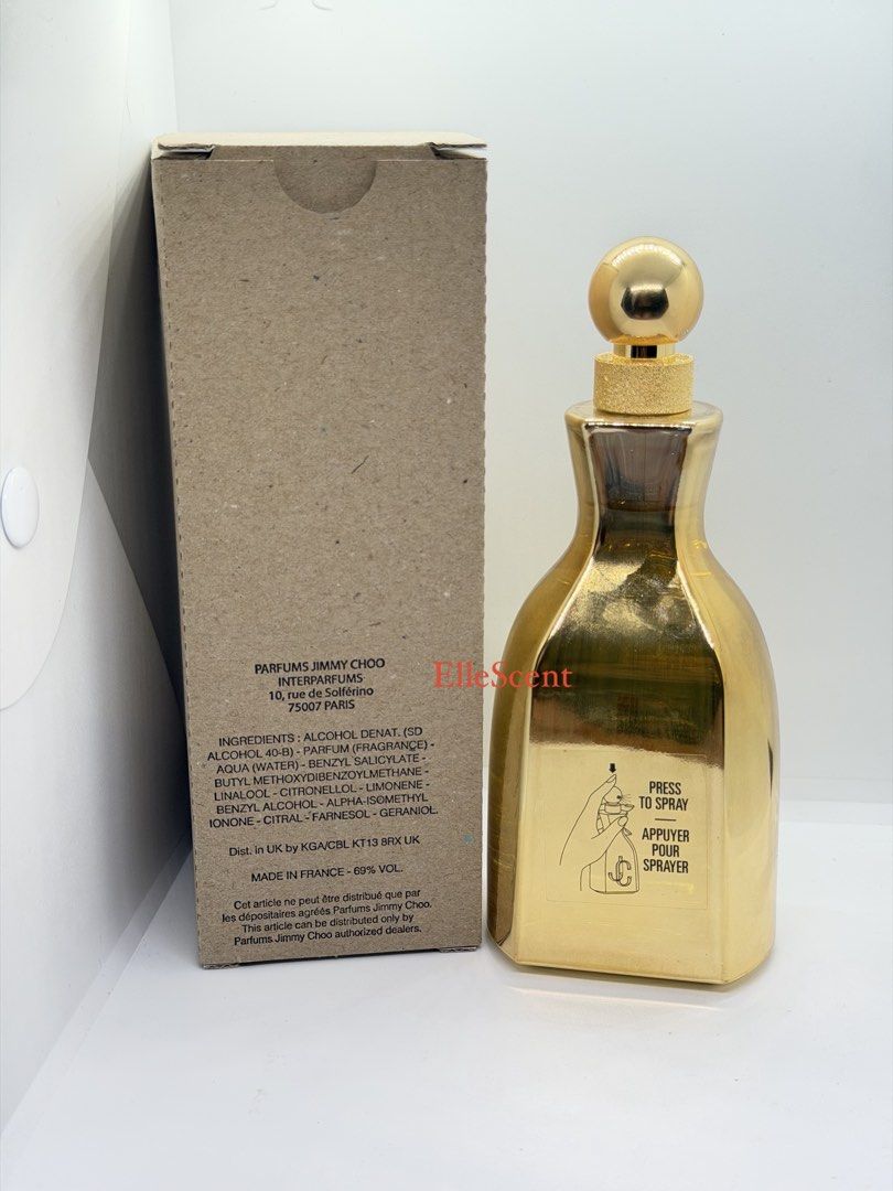 Authentic Jimmy Choo Le Parfum 125ml Tester (Category: Fragrance & Deodorants) located in Mandaluyong City. Submitted by elle_scent (Listing ID 1468314646, Image 2). Description: FRAGRANCE DESCRIPTION A glamorous, feminine, and captivating fragrance for women who love sweet fruity florals with a warm, sensual finish. 🍐 Top Notes: Pear, Blackberry & Gardenia 🌸 Heart Notes: Jasmine, Patchouli & Ambrette 🤎 Base Notes: Praline, Sandalwood & Moss S