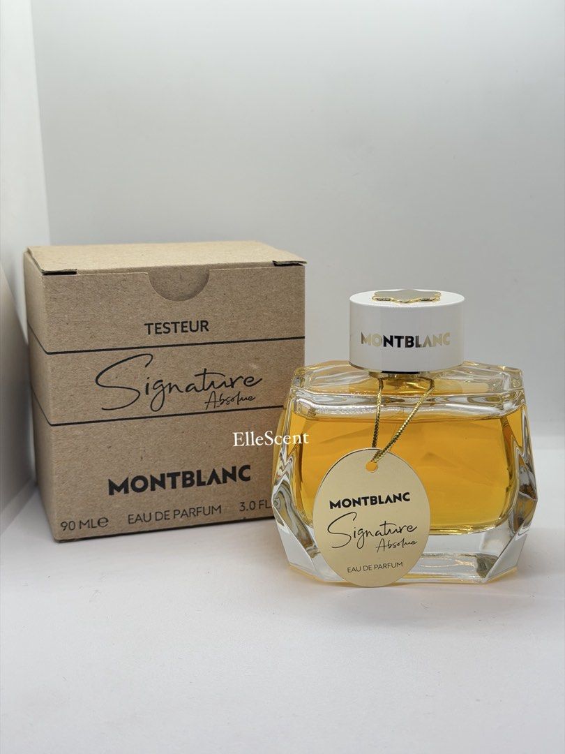 Authentic MontBlanc Signature Absolute Tester (Category: Fragrance & Deodorants) located in Mandaluyong City. Submitted by elle_scent (Listing ID 1468405658, Image 1). Description: MONTBLANC SIGNATURE ABSOLUE EAU DE PARFUM 90ML 💛 Elegant • Feminine • Luxurious A beautiful fragrance for women who love a warm, radiant, and sophisticated scent! Montblanc Signature Absolue blends fruity sweetness with elegant floral notes and a smooth, warm finish. 
