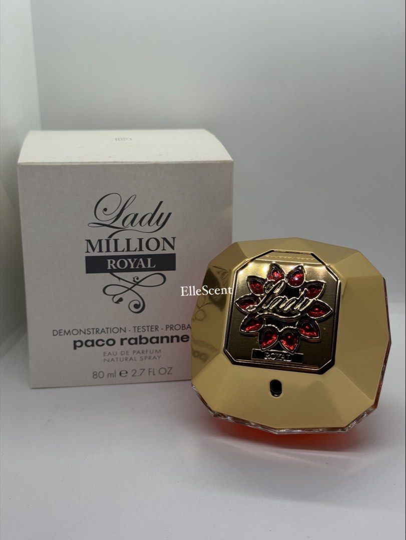 Authentic Paco Rabanne Million Royal Tester (Category: Fragrance & Deodorants) located in Mandaluyong City. Submitted by elle_scent (Listing ID 1468332541, Image 2). Description: 👑 A glamorous, feminine fragrance for women who love to stand out! Fragrance Description: 🍓 Top notes: Pomegranate 🌸 Heart notes: White floral notes, including orange blossom 🌿 Base notes: Cashmeran and patchouli Scent Review: Lady Million Royal opens with a juicy, f